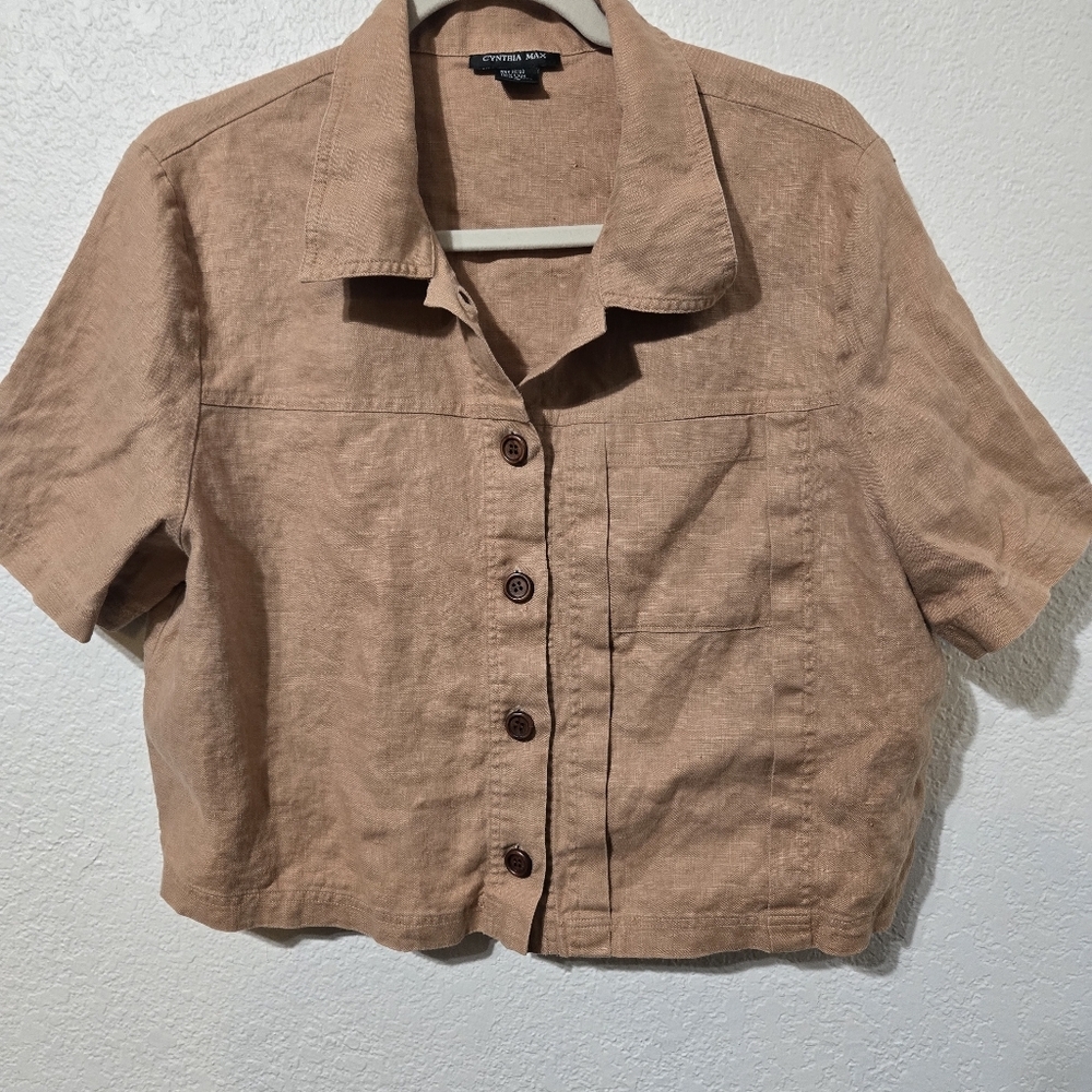 vtg women's short shirt l00% linen cynthia max XL